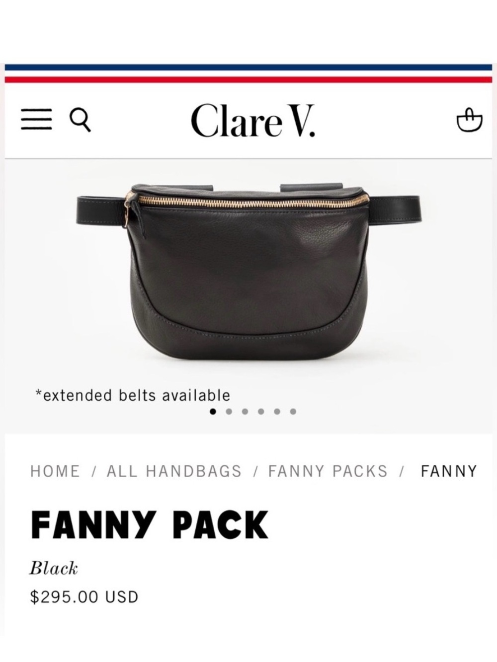 Clare V Black Leather Crossbody Belt Bag with Gold Hardware